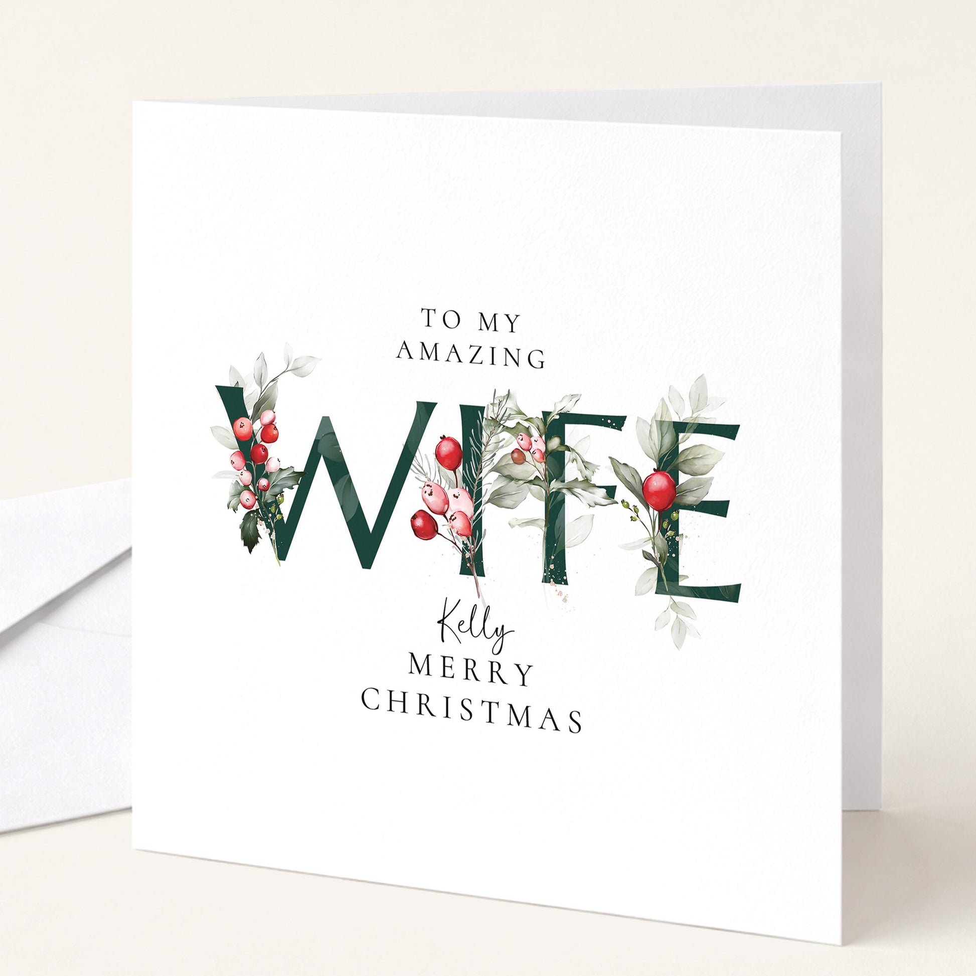 Personalised Wife Christmas Card, Custom Festive Card for Wife, Romantic Xmas Card with Name