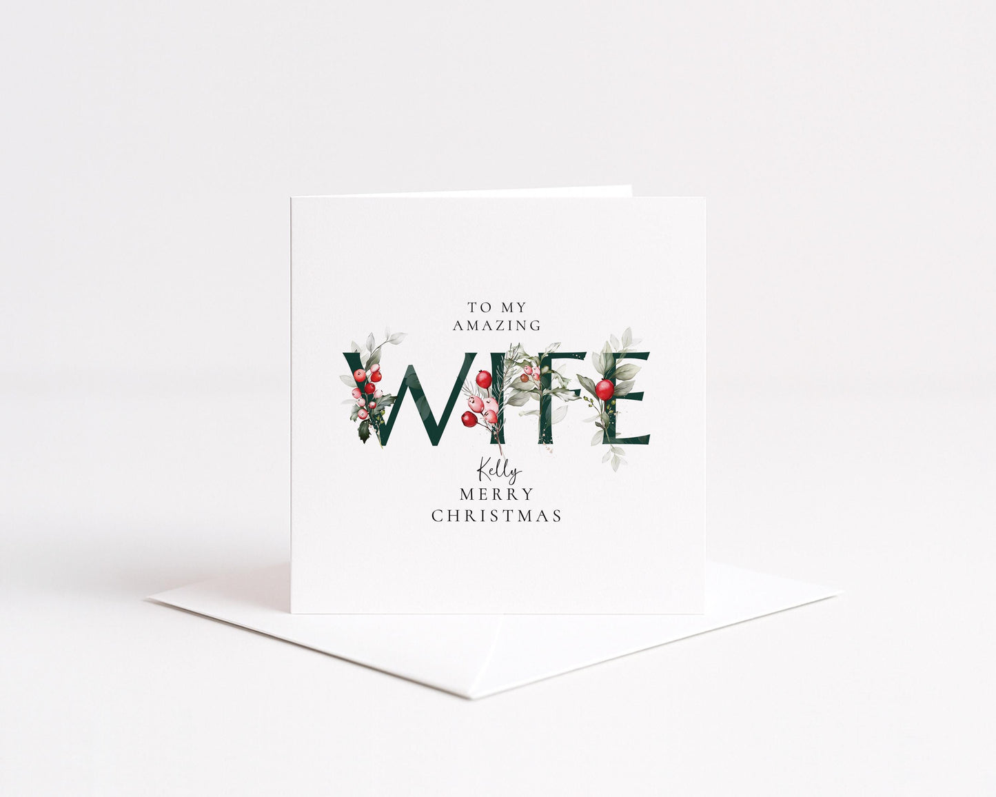 Personalised Wife Christmas Card, Custom Festive Card for Wife, Romantic Xmas Card with Name