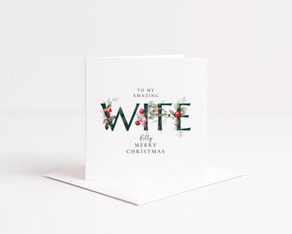 Personalised Wife Christmas Card, Custom Festive Card for Wife, Romantic Xmas Card with Name
