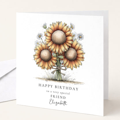 Birthday Card for Friend, Sunflower Birthday Card, Happy Birthday Friend Card, Personalised Flower Birthday Card