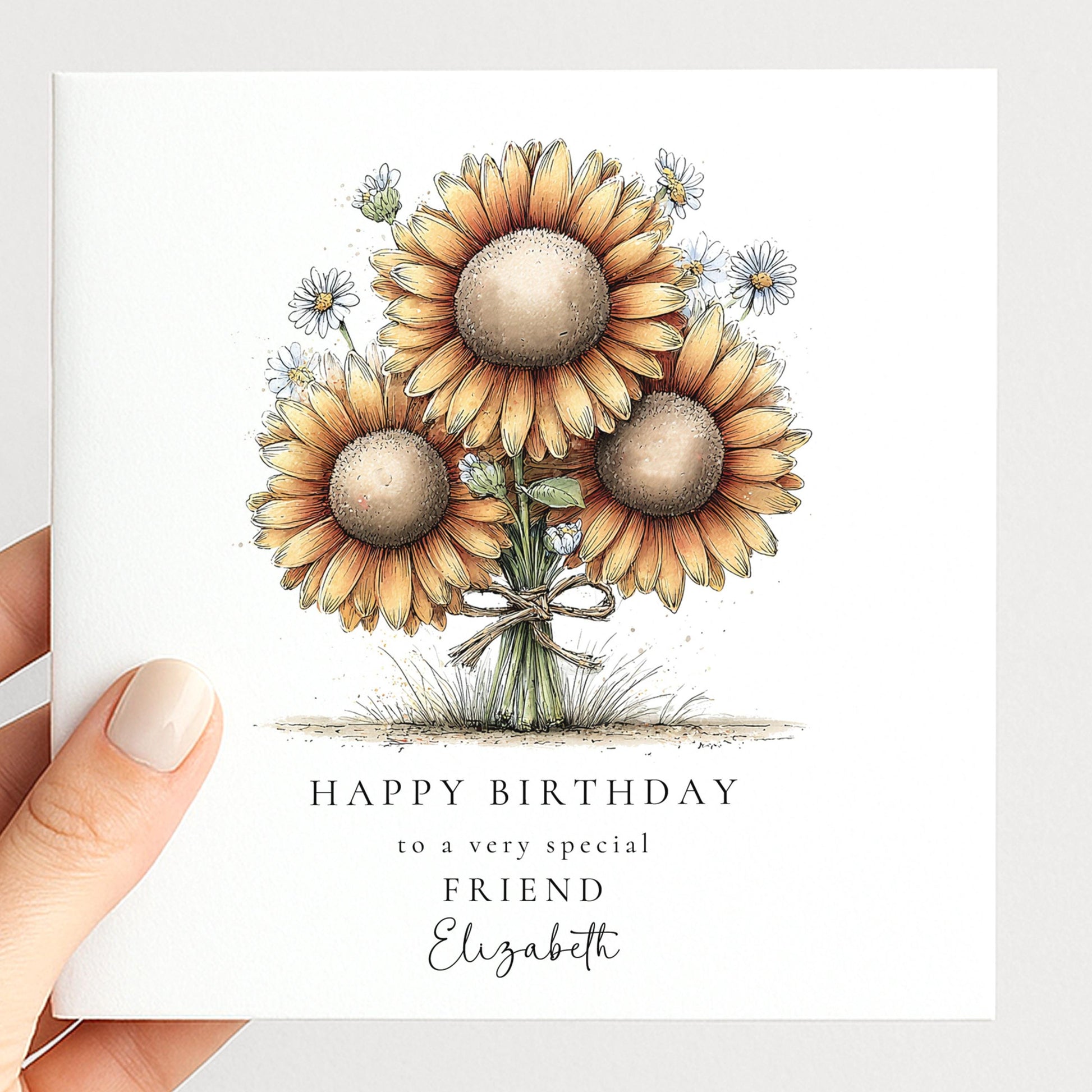 Birthday Card for Friend, Sunflower Birthday Card, Happy Birthday Friend Card, Personalised Flower Birthday Card