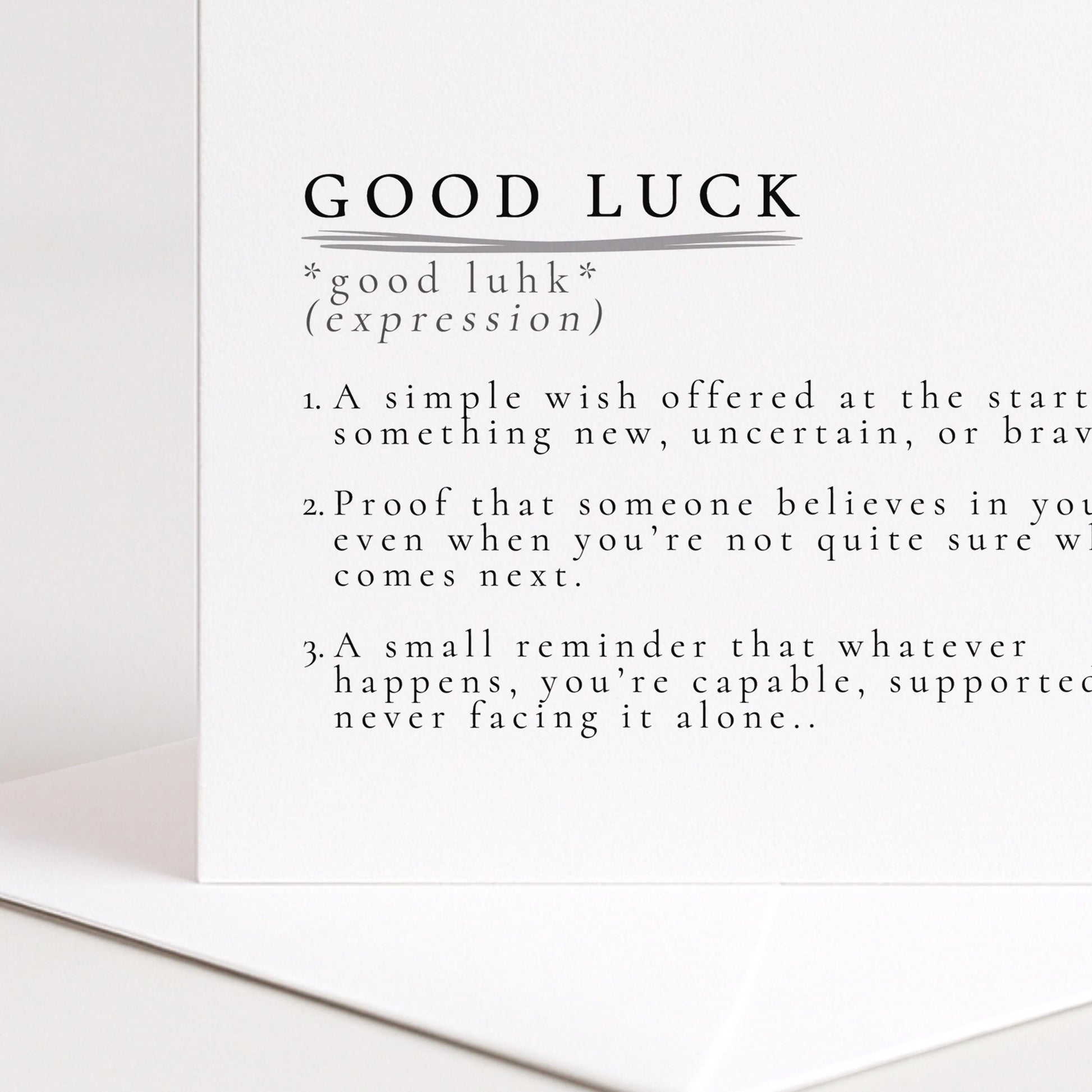 Good Luck Card, Encouragement Card, Good Luck Definition Card, New Beginnings Card, Supportive Card