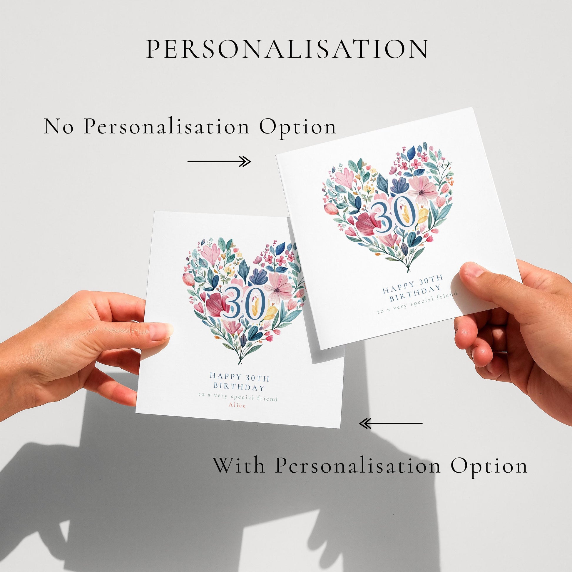 30th Birthday Card for Her, Floral Heart Milestone Birthday Card, Personalised Birthday Card for Women, Special Friend Card