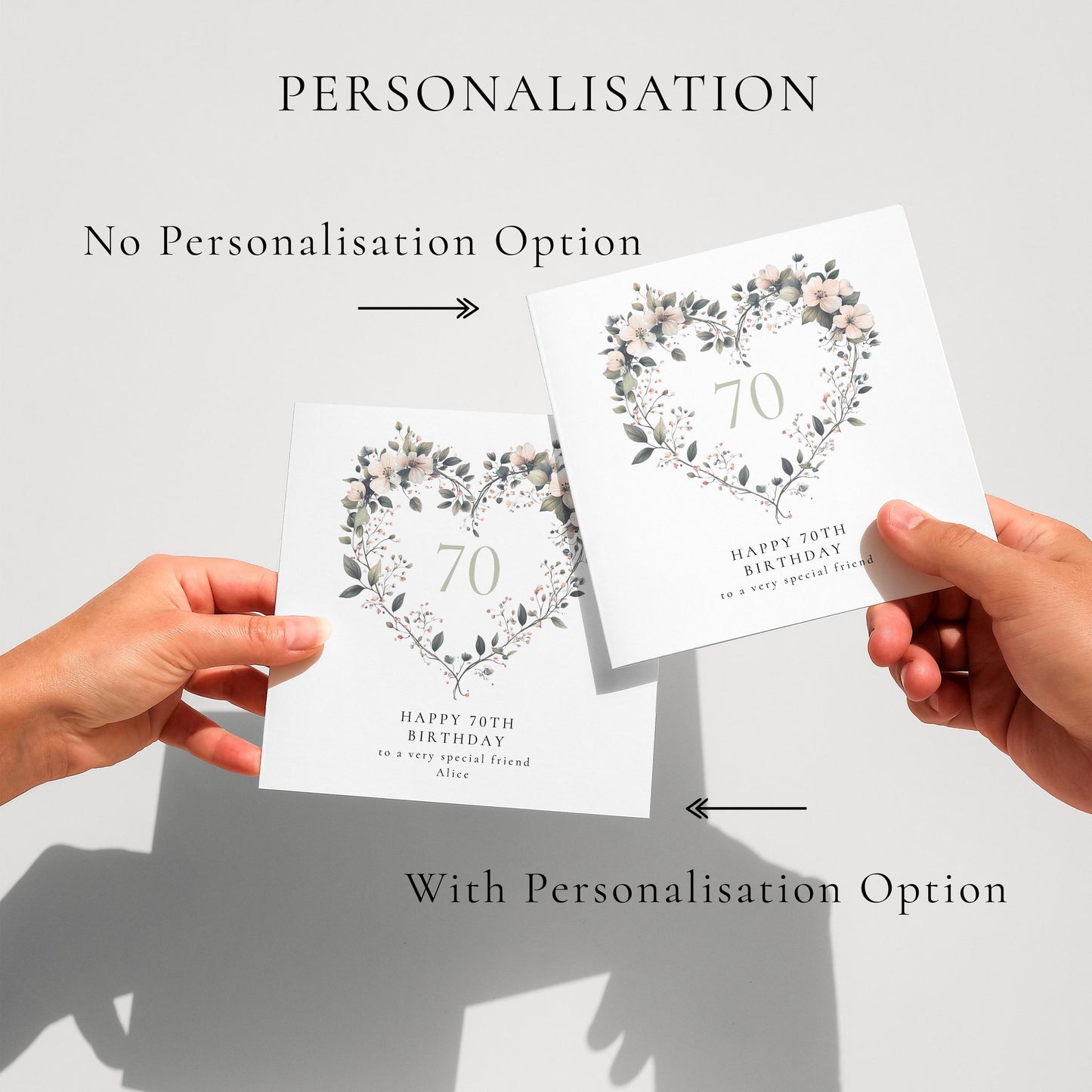 70th Birthday Card for Her, Floral Heart Milestone Birthday Card, Personalised Name Birthday Card, Special Friend Card for Women