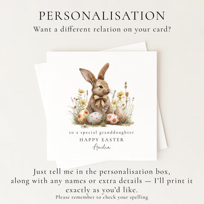 Grandchild Easter Card, Personalised Bunny Easter Card, Cute Spring Bunny Card for Granddaughter, Custom Name Printed Easter Card