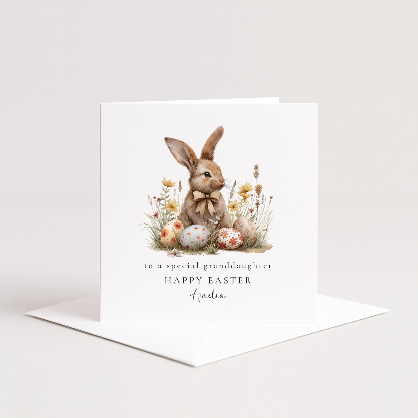 Grandchild Easter Card, Personalised Bunny Easter Card, Cute Spring Bunny Card for Granddaughter, Custom Name Printed Easter Card