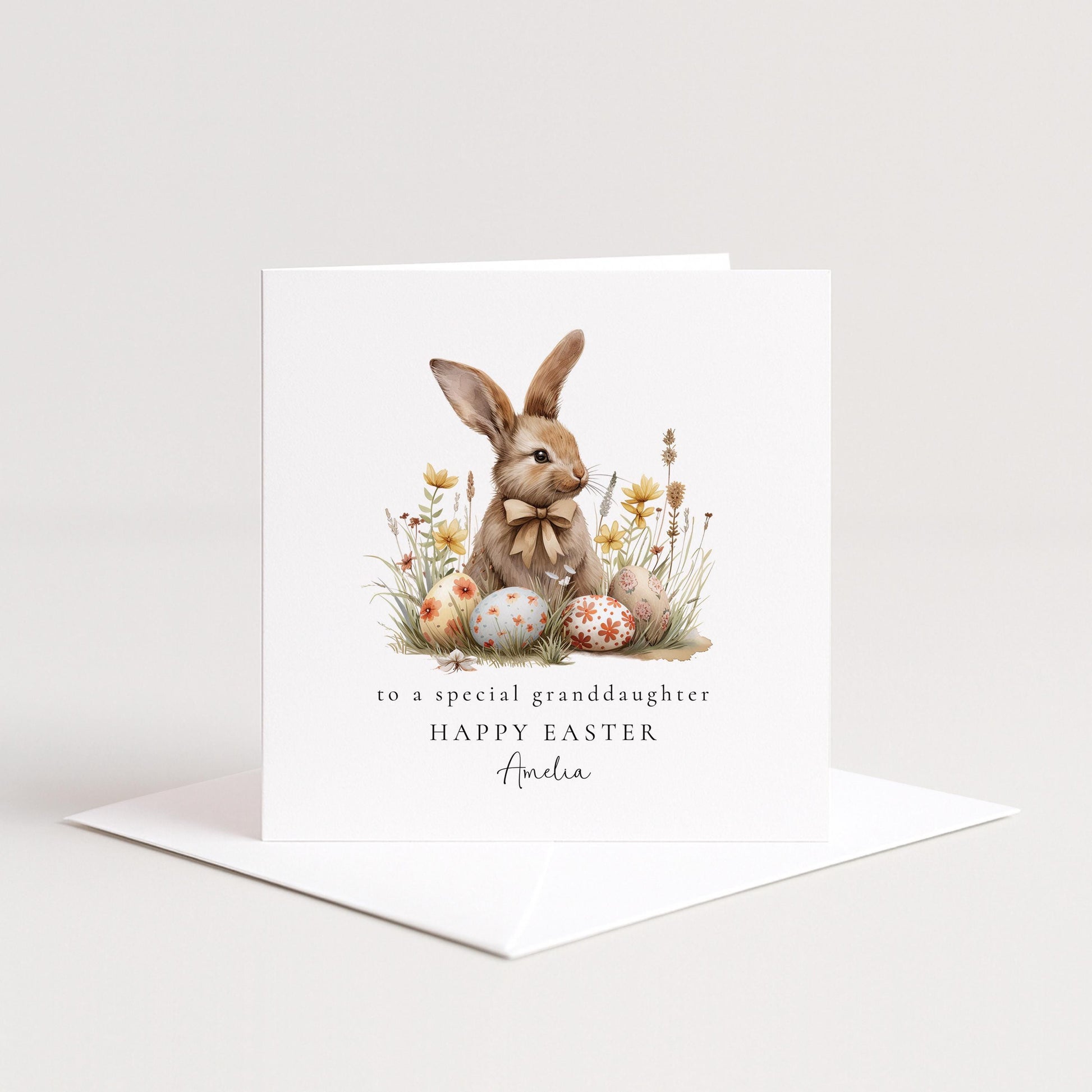 Grandchild Easter Card, Personalised Bunny Easter Card, Cute Spring Bunny Card for Granddaughter, Custom Name Printed Easter Card