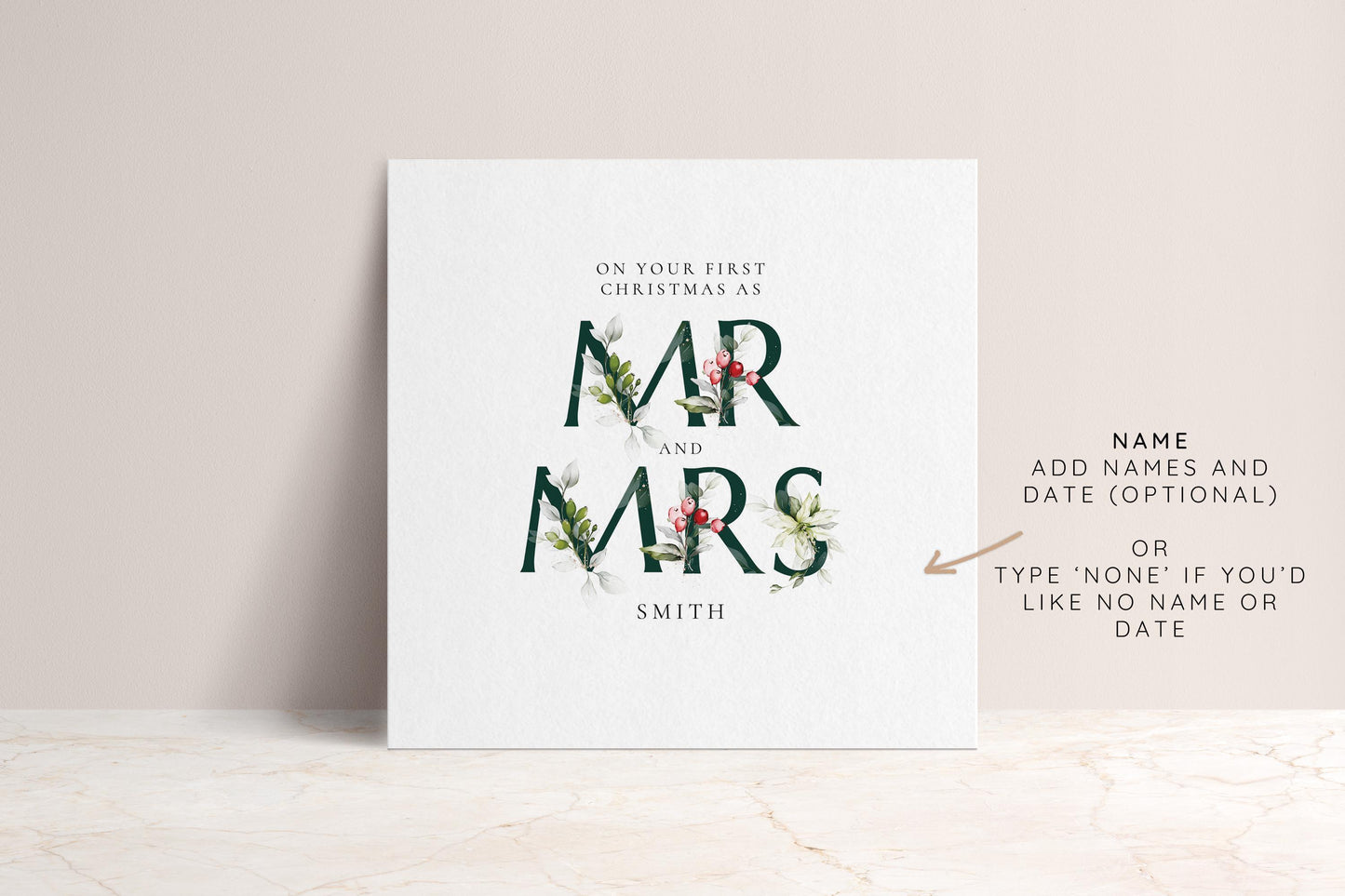 First Christmas Card Married, Mr and Mrs, Elegant Festive Card