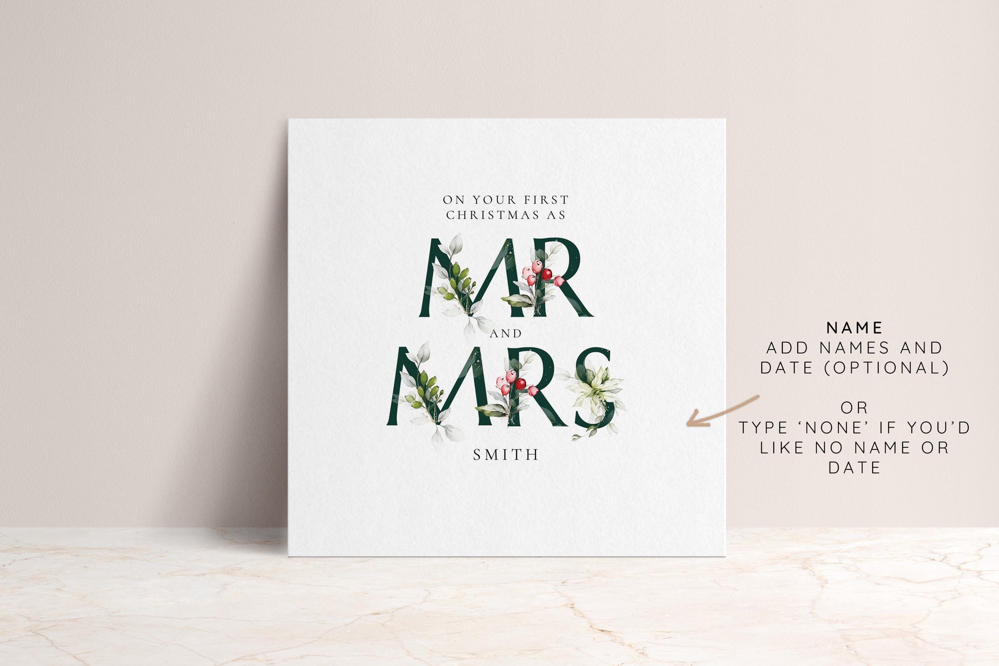 First Christmas Card Married, Mr and Mrs, Elegant Festive Card