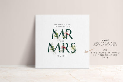 First Christmas Card Married, Mr and Mrs, Elegant Festive Card