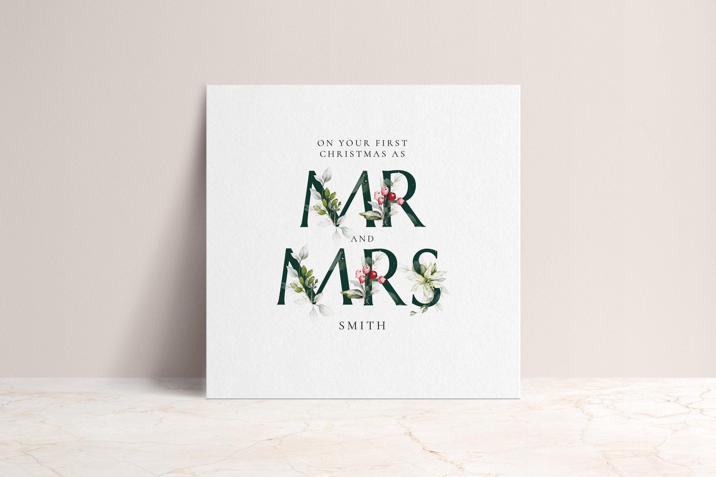 First Christmas Card Married, Mr and Mrs, Elegant Festive Card