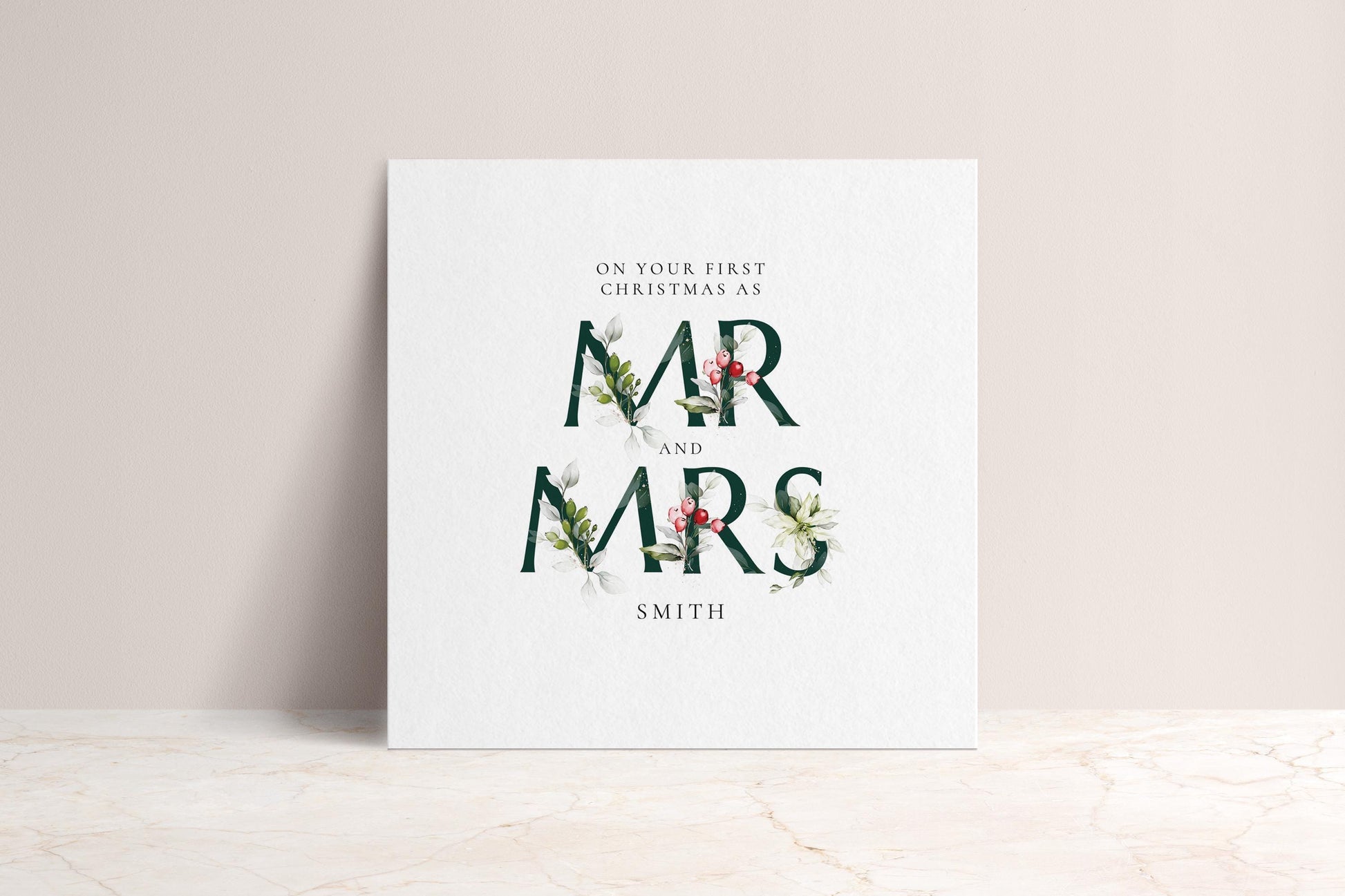 First Christmas Card Married, Mr and Mrs, Elegant Festive Card