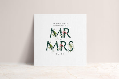 First Christmas Card Married, Mr and Mrs, Elegant Festive Card