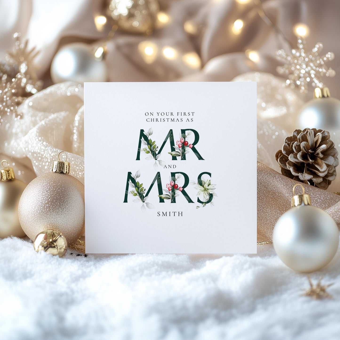 First Christmas Card Married, Mr and Mrs, Elegant Festive Card