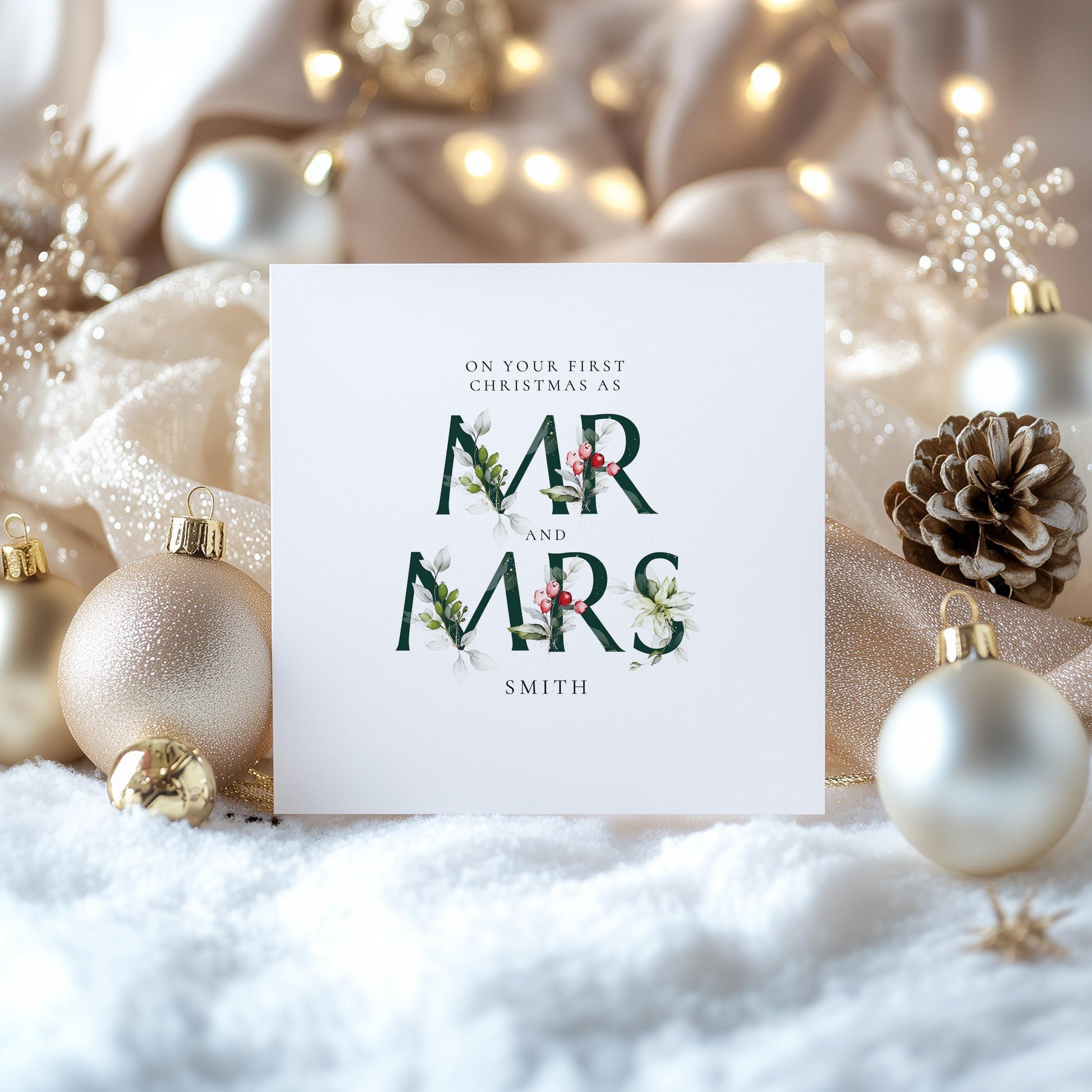 First Christmas Card Married, Mr and Mrs, Elegant Festive Card