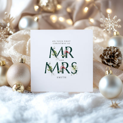 First Christmas Card Married, Mr and Mrs, Elegant Festive Card