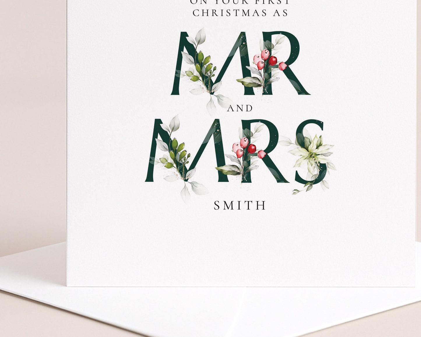 First Christmas Card Married, Mr and Mrs, Elegant Festive Card