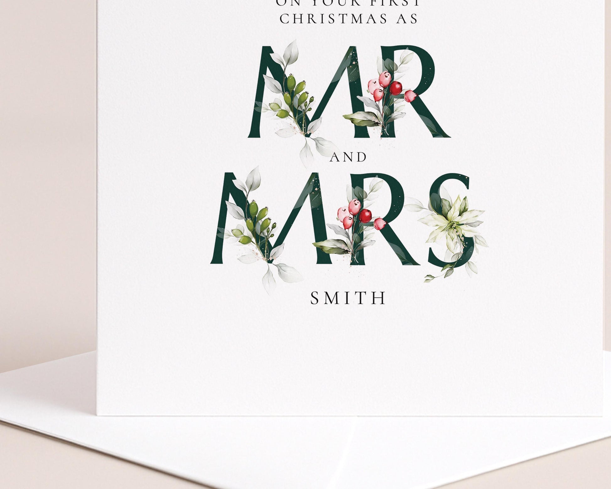 First Christmas Card Married, Mr and Mrs, Elegant Festive Card