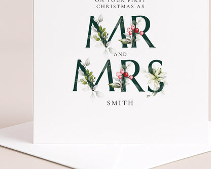 First Christmas Card Married, Mr and Mrs, Elegant Festive Card