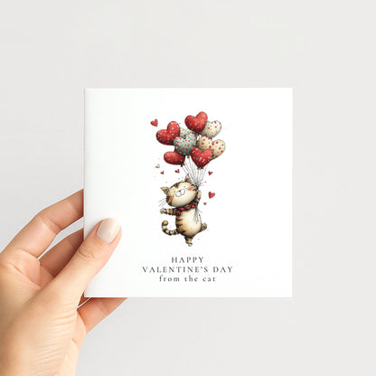 Valentines Cat Card, Funny From the Cat Valentine’s Day Card, Cute Cat Heart Balloons Card, Pet Lover Valentine Card