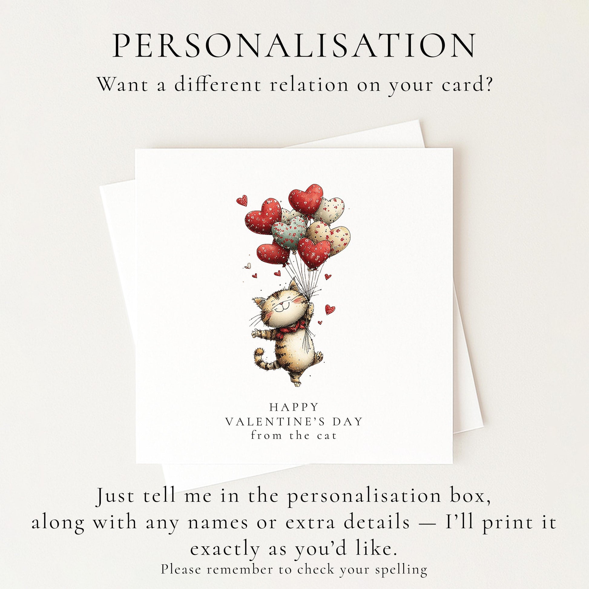 Valentines Cat Card, Funny From the Cat Valentine’s Day Card, Cute Cat Heart Balloons Card, Pet Lover Valentine Card