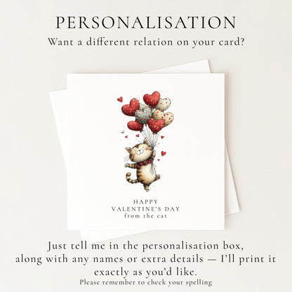 Valentines Cat Card, Funny From the Cat Valentine’s Day Card, Cute Cat Heart Balloons Card, Pet Lover Valentine Card