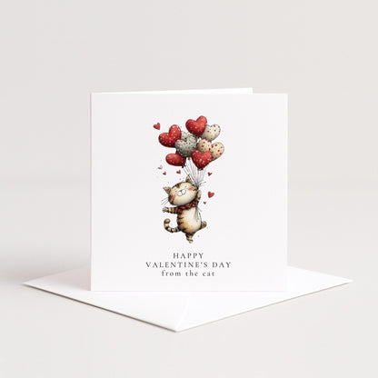 Valentines Cat Card, Funny From the Cat Valentine’s Day Card, Cute Cat Heart Balloons Card, Pet Lover Valentine Card