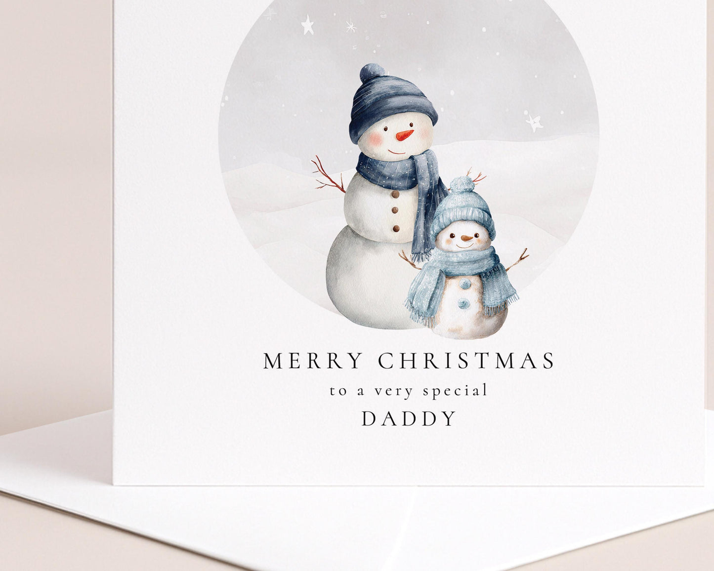 Daddy Christmas Card, Personalised Snowman Family with Son, Custom Name Card for Dad from Boy, Cute Christmas Card for Father