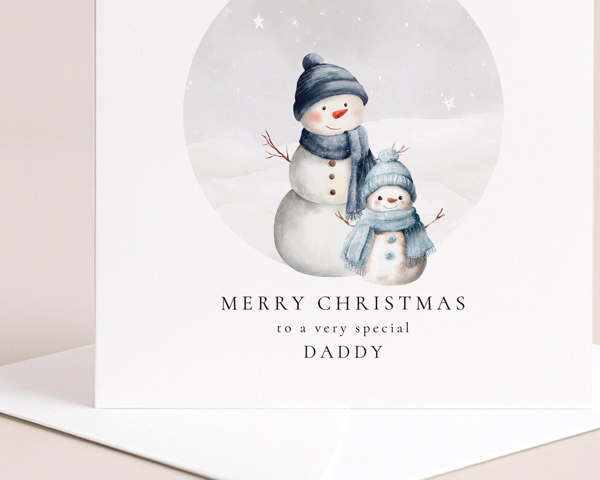 Daddy Christmas Card, Personalised Snowman Family with Son, Custom Name Card for Dad from Boy, Cute Christmas Card for Father
