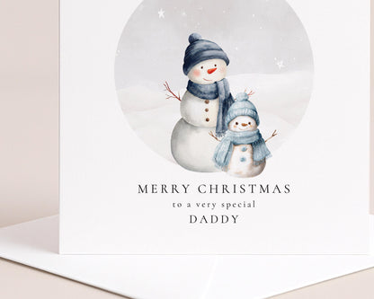 Daddy Christmas Card, Personalised Snowman Family with Son, Custom Name Card for Dad from Boy, Cute Christmas Card for Father