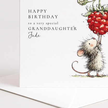 Granddaughter Birthday Card, Personalised Mouse Birthday Card, Cute Animal Birthday Card for Granddaughter, Custom Name Printed Card