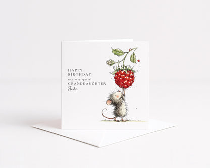 Granddaughter Birthday Card, Personalised Mouse Birthday Card, Cute Animal Birthday Card for Granddaughter, Custom Name Printed Card