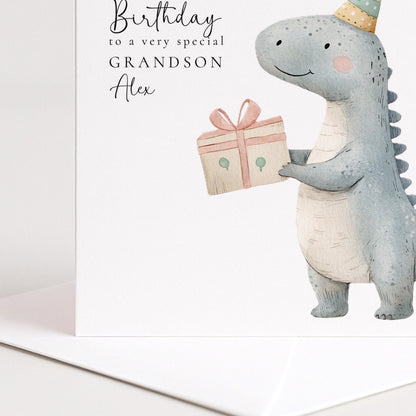 Grandson Birthday Card, Cute Dinosaur Birthday Card, Personalised Grandson Card, Kids Dino Birthday Card, Printed Birthday Card
