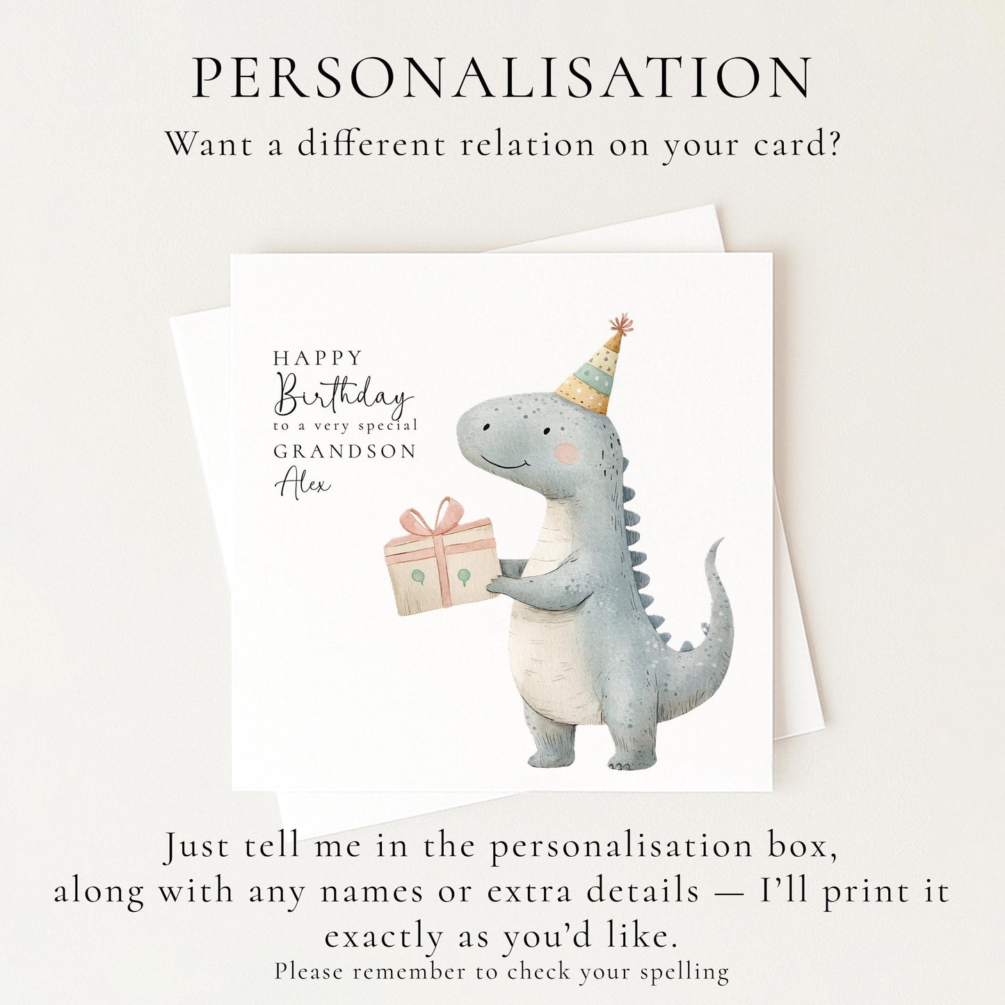 Grandson Birthday Card, Cute Dinosaur Birthday Card, Personalised Grandson Card, Kids Dino Birthday Card, Printed Birthday Card