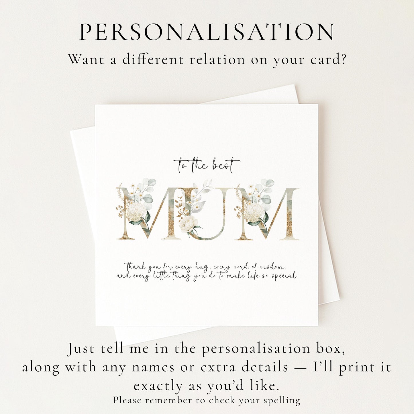 Elegant Floral Mum Birthday Mothers Day Card: Gold Lettering, Keepsake Design