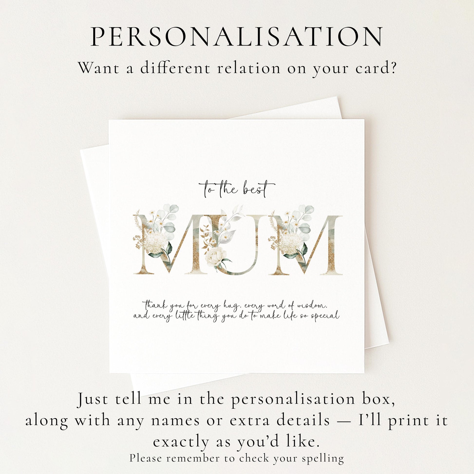 Elegant Floral Mum Birthday Mothers Day Card: Gold Lettering, Keepsake Design