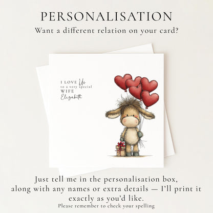 Wife Anniversary Card, I Love Us Card for Wife, Cute Donkey Love Card, Romantic Card from Husband