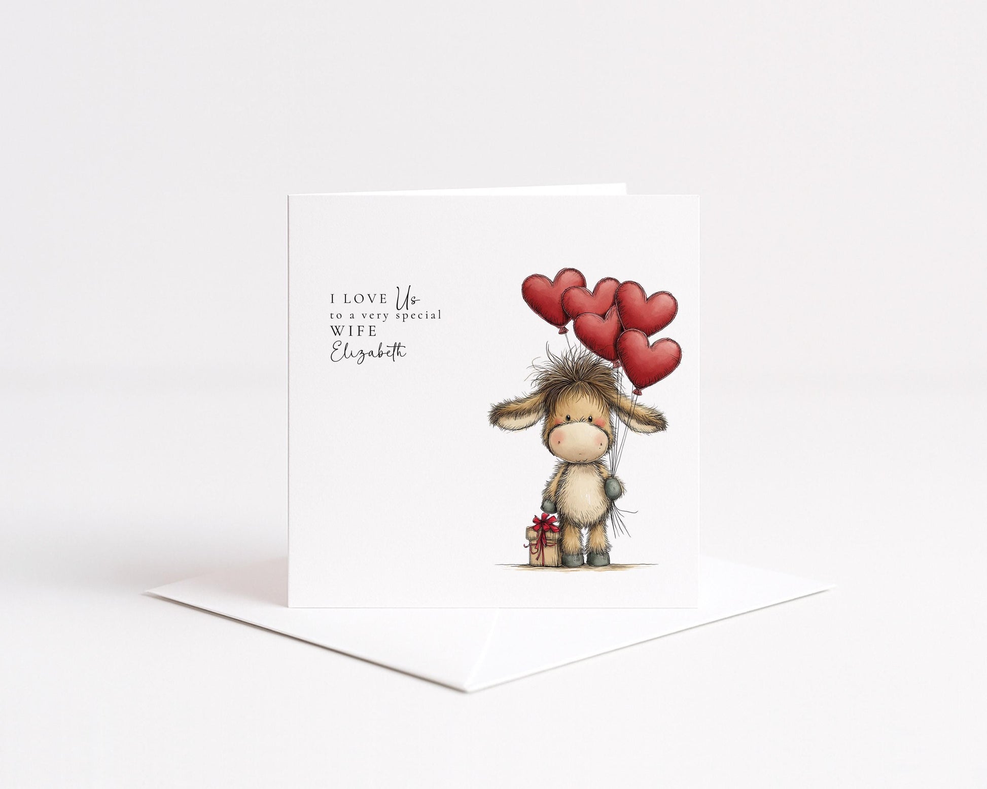 Wife Anniversary Card, I Love Us Card for Wife, Cute Donkey Love Card, Romantic Card from Husband