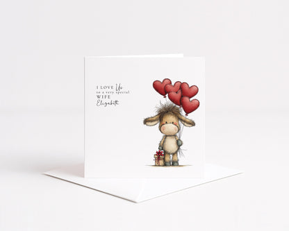 Wife Anniversary Card, I Love Us Card for Wife, Cute Donkey Love Card, Romantic Card from Husband
