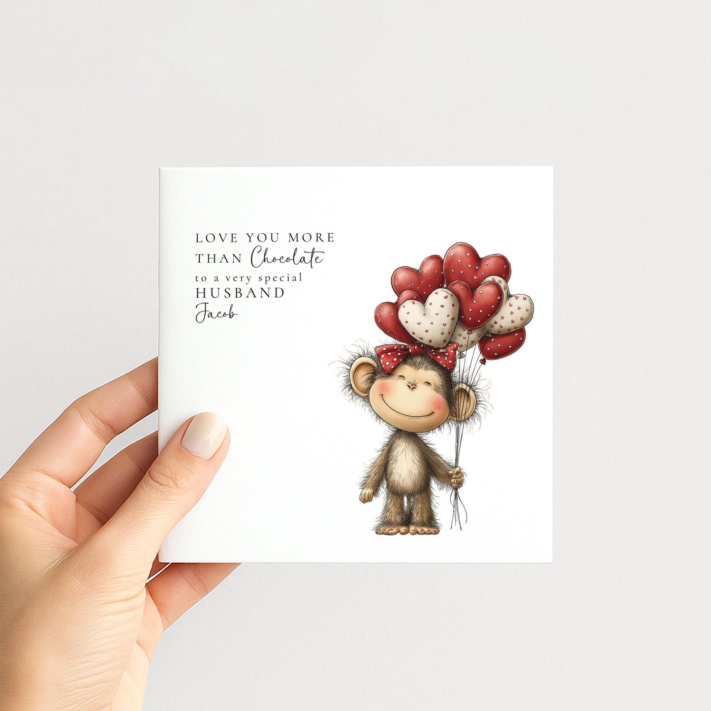 Husband Anniversary Card, Love You More Than Chocolate Card, Cute Monkey Love Card, Romantic Card for Husband