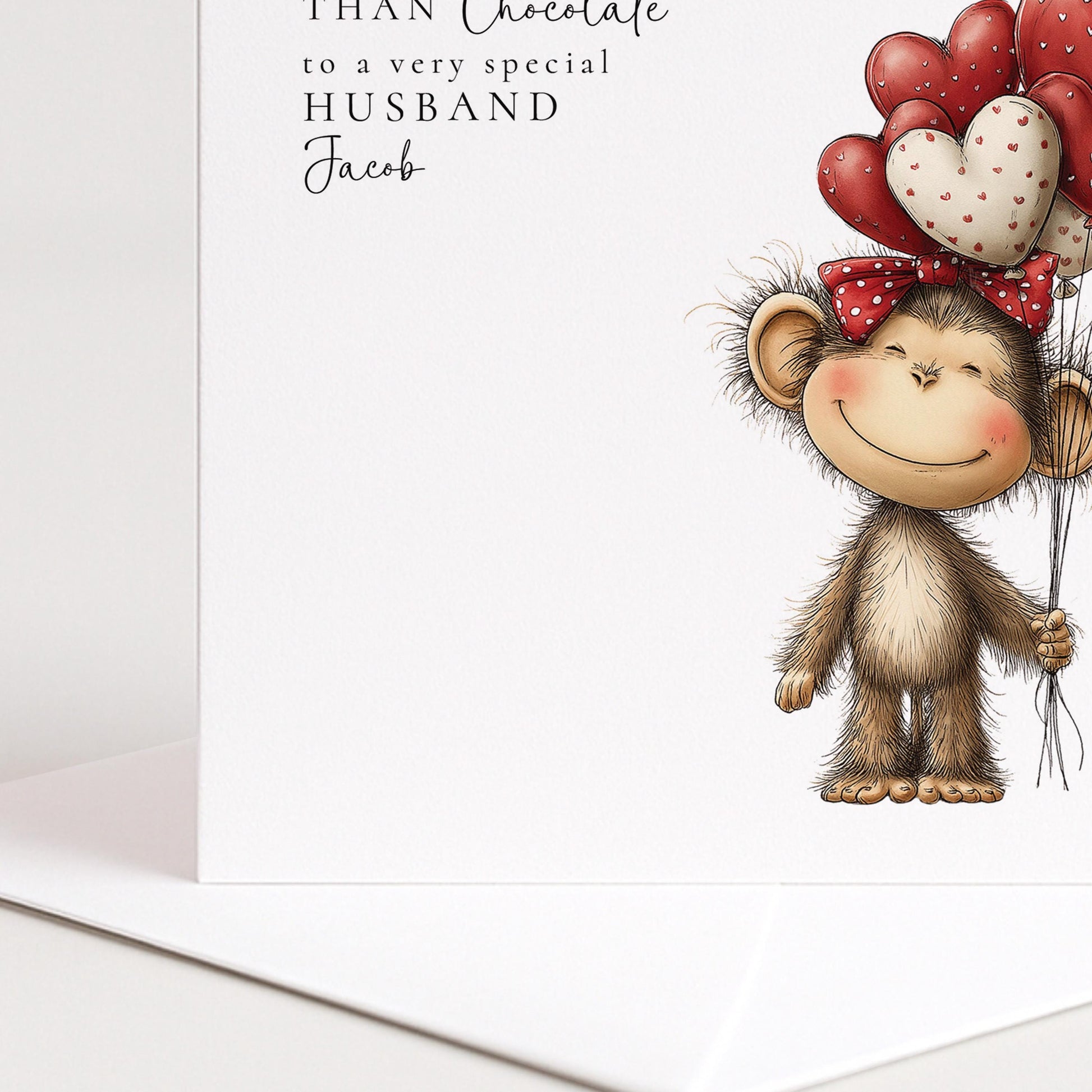 Husband Anniversary Card, Love You More Than Chocolate Card, Cute Monkey Love Card, Romantic Card for Husband