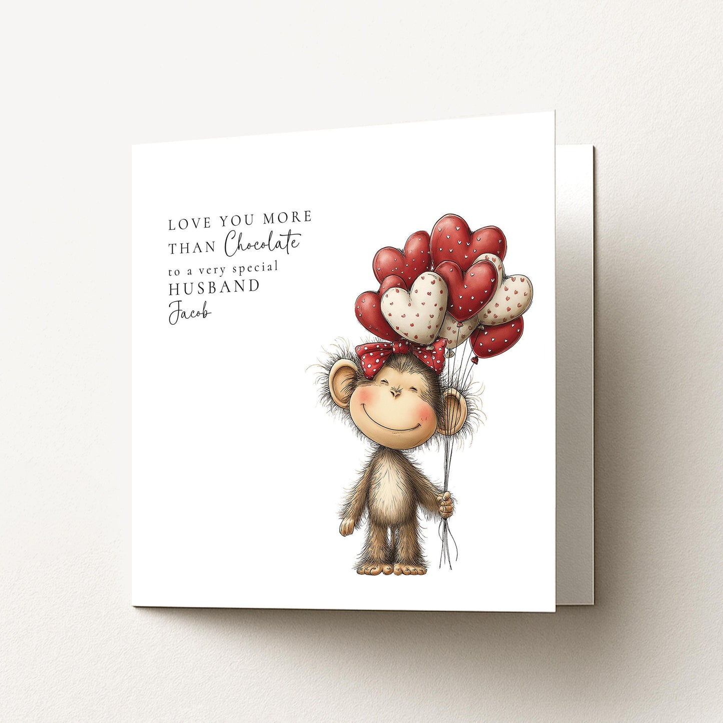 Husband Anniversary Card, Love You More Than Chocolate Card, Cute Monkey Love Card, Romantic Card for Husband