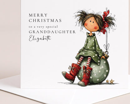 Granddaughter Christmas Card, Personalised Granddaughter Xmas Card, Cute Christmas Card for Girl, Custom Name Card, Printed Card UK