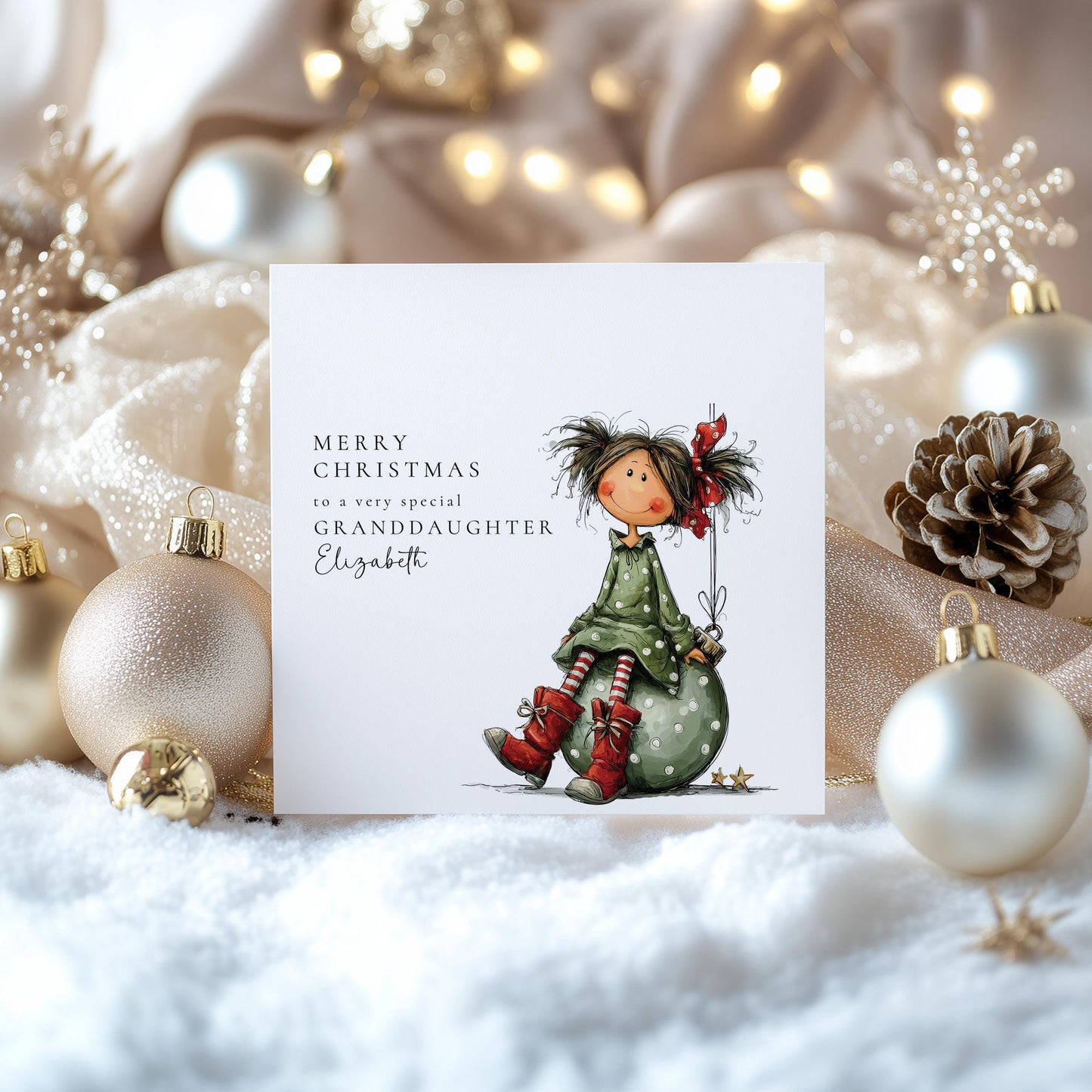 Granddaughter Christmas Card, Personalised Granddaughter Xmas Card, Cute Christmas Card for Girl, Custom Name Card, Printed Card UK