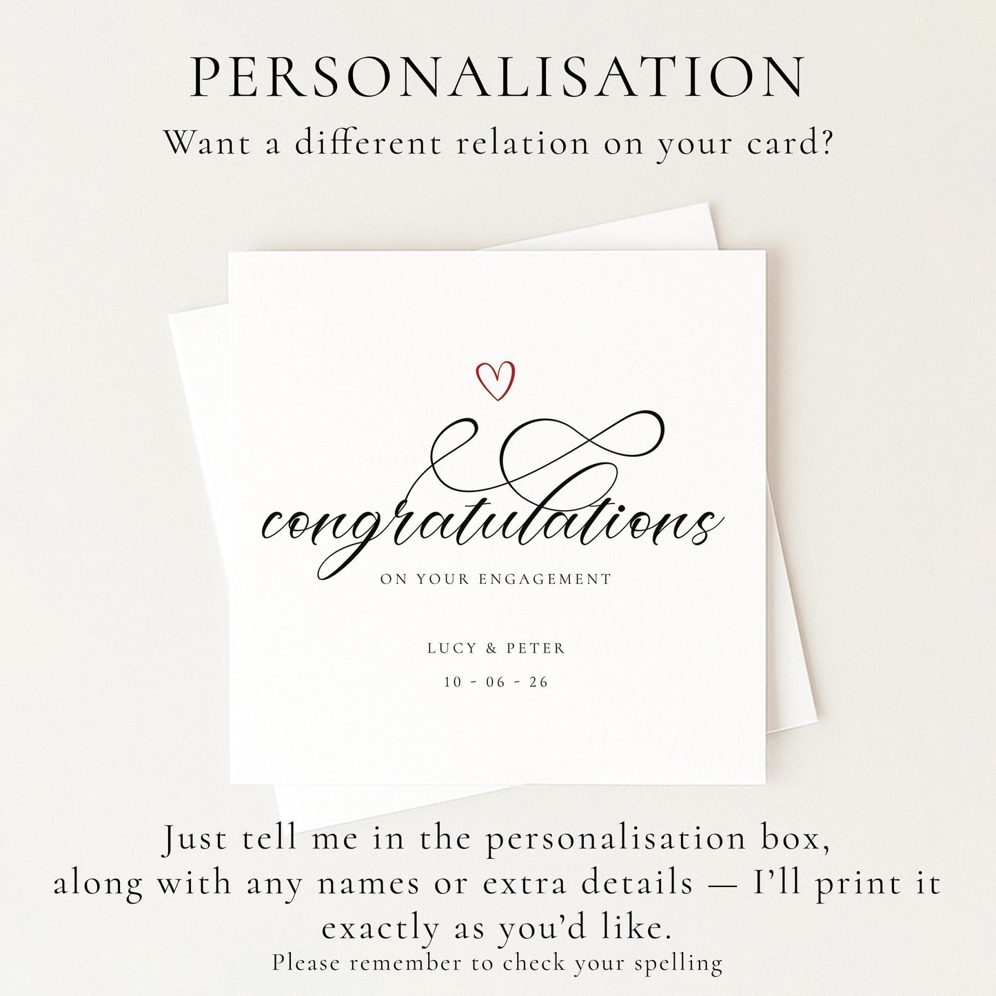 Personalised Engagement Card, Congratulations on your Engagement, Add custom names and date Elegant Calligraphy Card