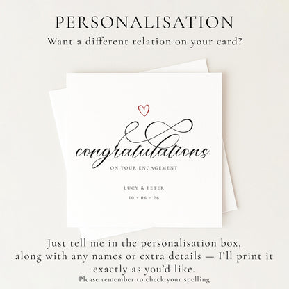 Personalised Engagement Card, Congratulations on your Engagement, Add custom names and date Elegant Calligraphy Card
