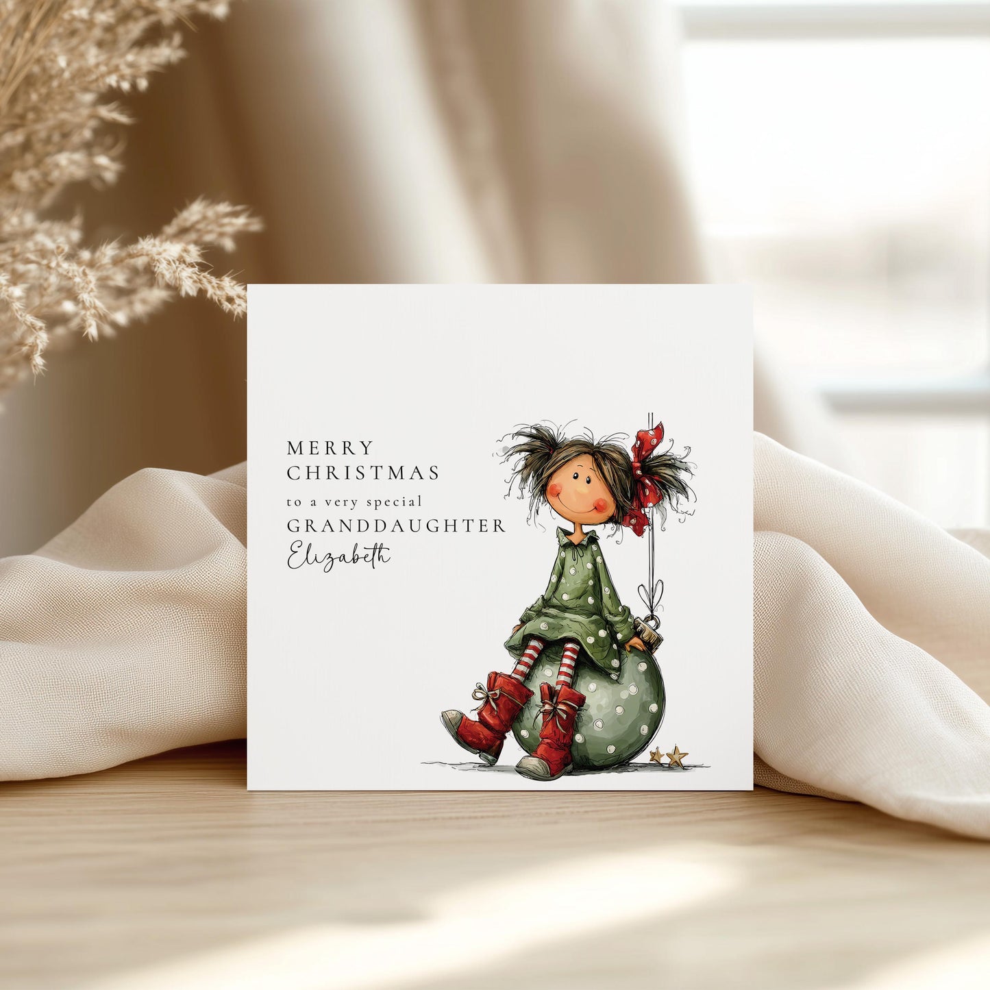 Granddaughter Christmas Card, Personalised Granddaughter Xmas Card, Cute Christmas Card for Girl, Custom Name Card, Printed Card UK