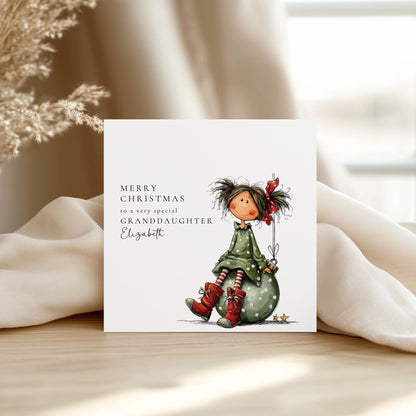 Granddaughter Christmas Card, Personalised Granddaughter Xmas Card, Cute Christmas Card for Girl, Custom Name Card, Printed Card UK