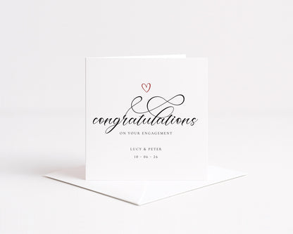 Personalised Engagement Card, Congratulations on your Engagement, Add custom names and date Elegant Calligraphy Card