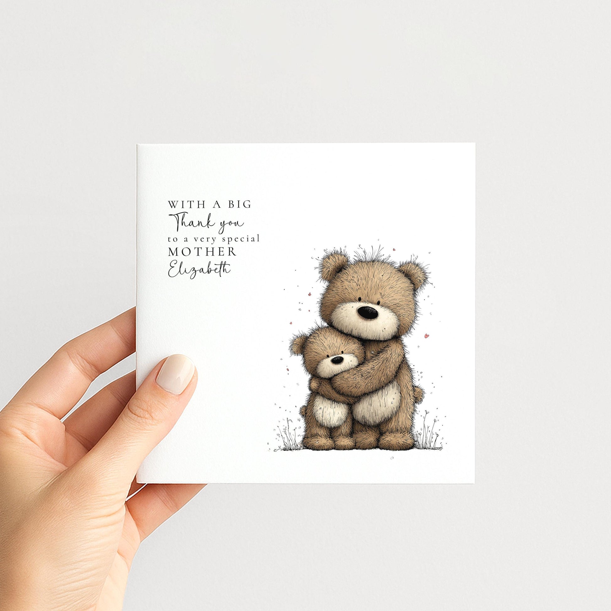 Mother’s Day Card – Personalised Mum Card With Bear Illustration & Keepsake